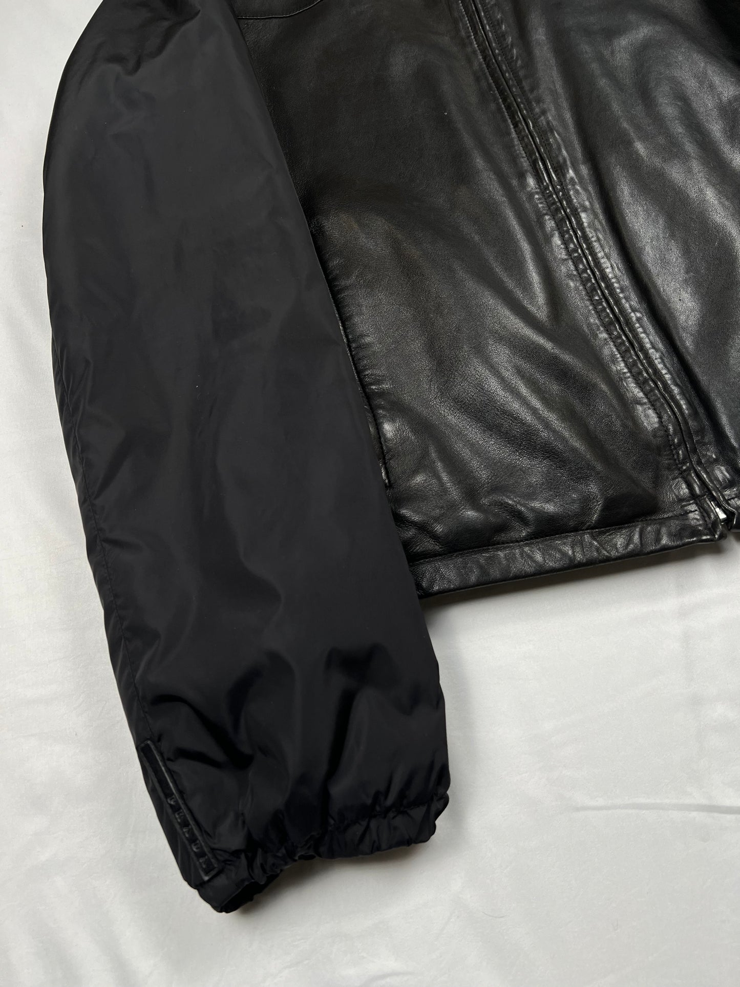 Prada Black Leather Nylon Jacket (L)