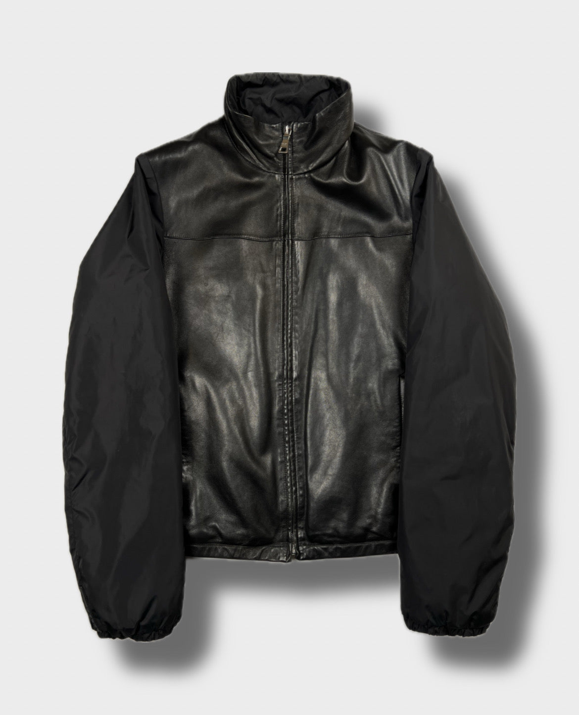Prada Black Leather Nylon Jacket (L)