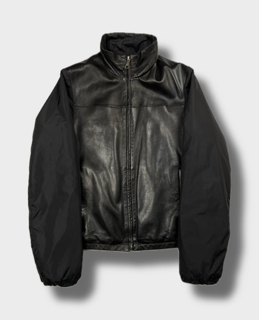 Prada Black Leather Nylon Jacket (L)