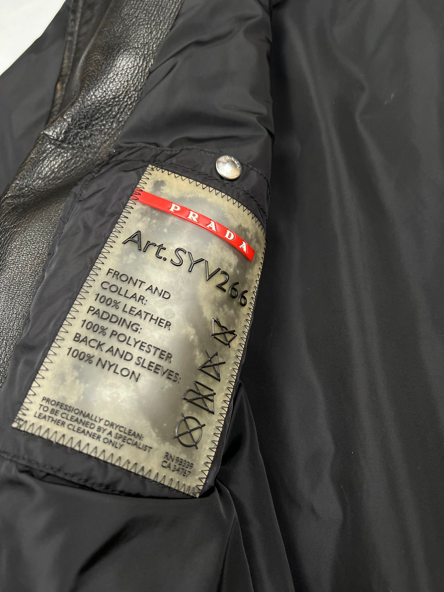 Prada Black Leather Nylon Jacket (L)