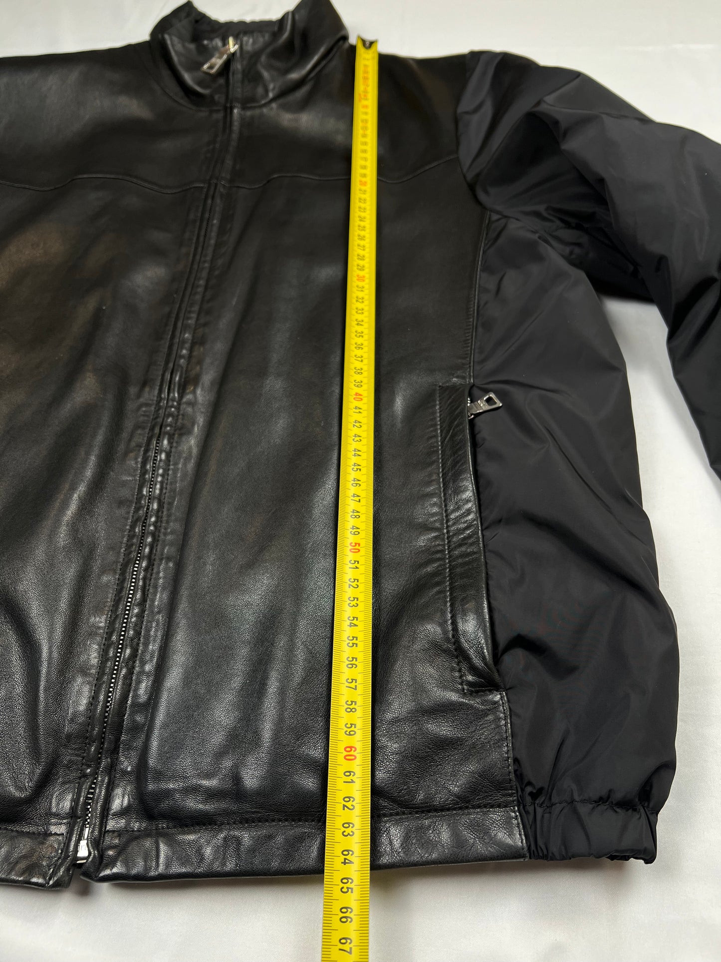 Prada Black Leather Nylon Jacket (L)
