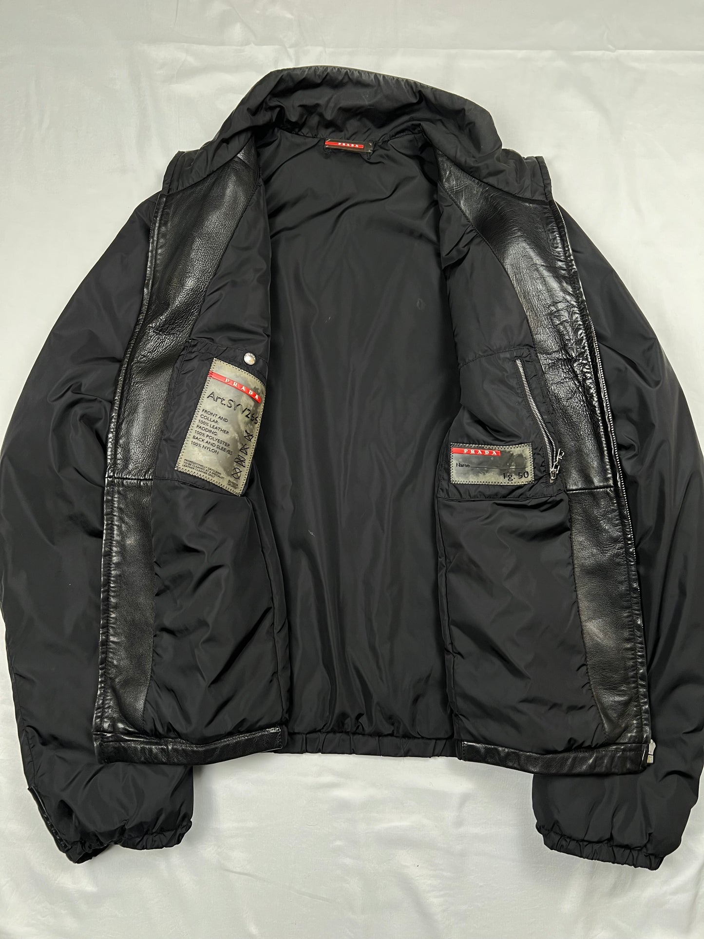 Prada Black Leather Nylon Jacket (L)