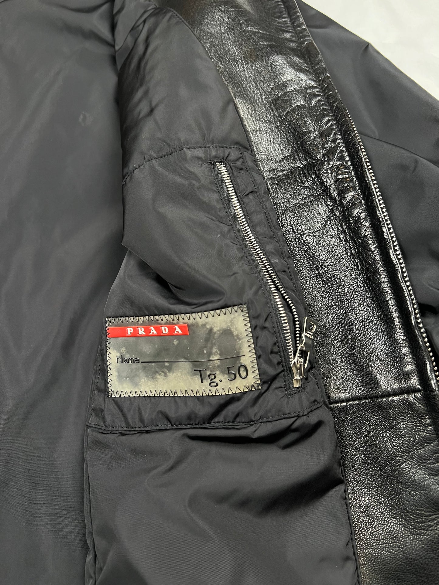 Prada Black Leather Nylon Jacket (L)