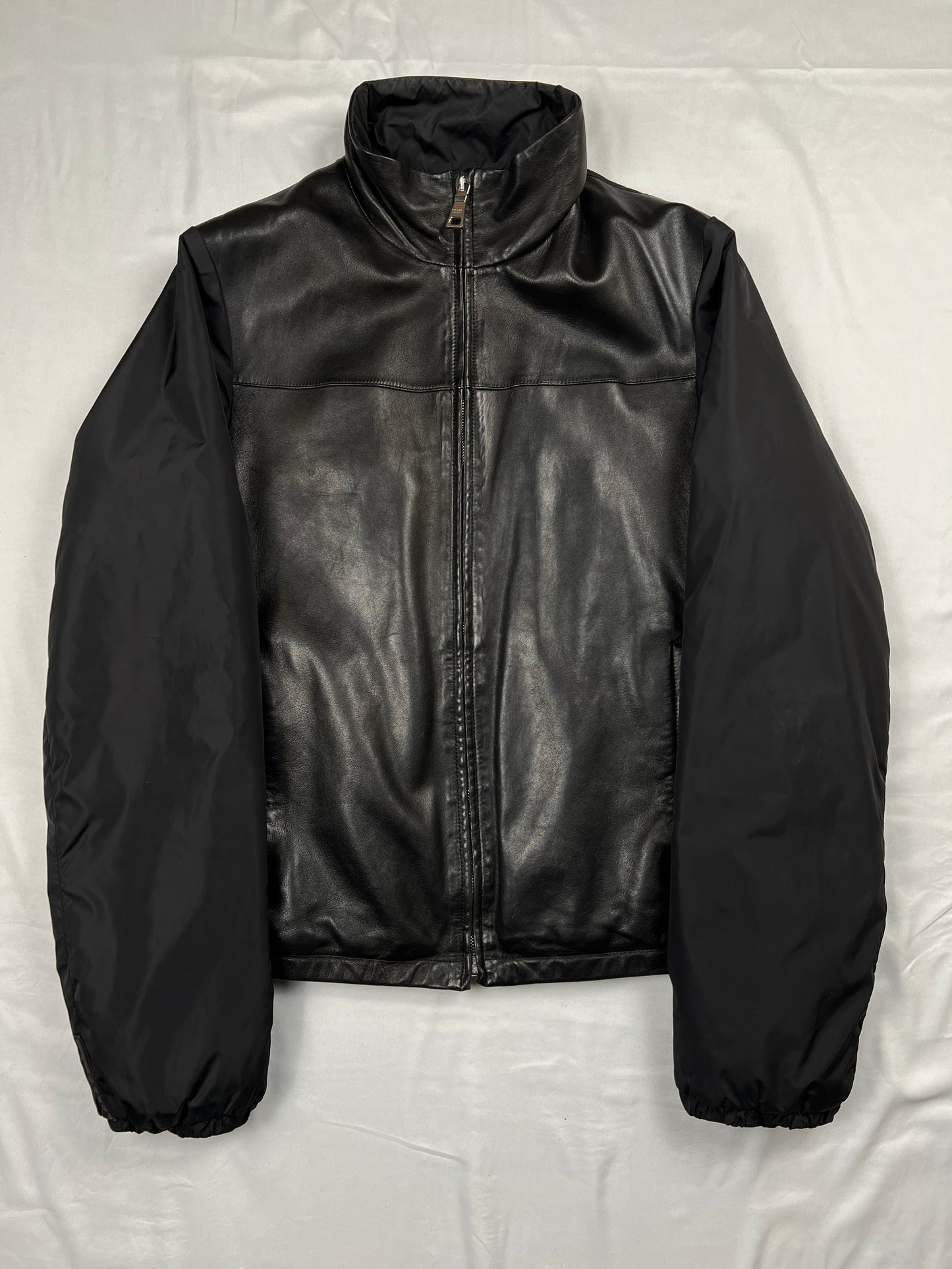 Prada Black Leather Nylon Jacket (L)